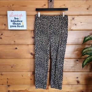 J Crew 💜 Pants Winnie Capri Cropped Stretch Twill Side Zip Leopard Print 0 X25"